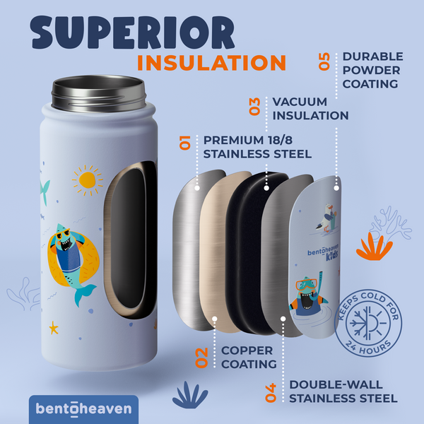 Kids Insulated Bottle - Surfer Shark