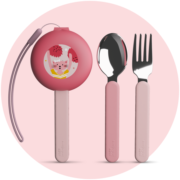 Kids Travel Utensils - Cheerleader Cats