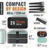 Compact 40 oz / 1200 ml bento box set with utensil set, shown with dimensions and labels on a white background. The bento box is black with mint green accents, and the utensils are black.