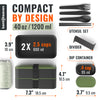 A product infographic for a compact 40 oz / 1200 ml bento box set by Bentoheaven, showing the main bento container, utensil set, divider, and dip container with dimensions and cup capacities on a white background.